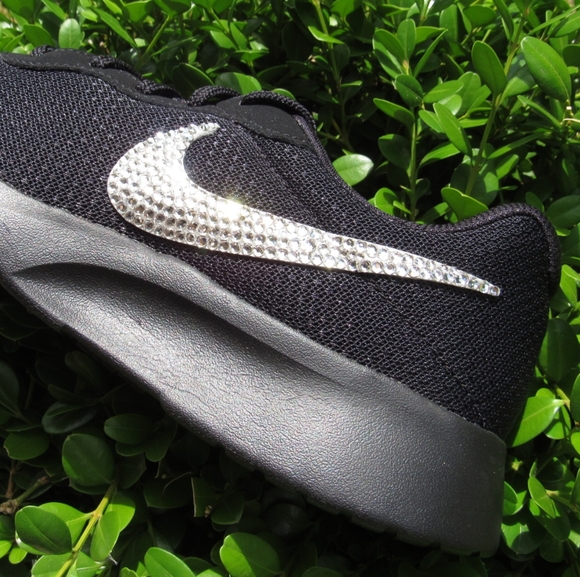Custom Crystal Nike Tanjun Black Blinged Sneakers - Picture 2 of 9